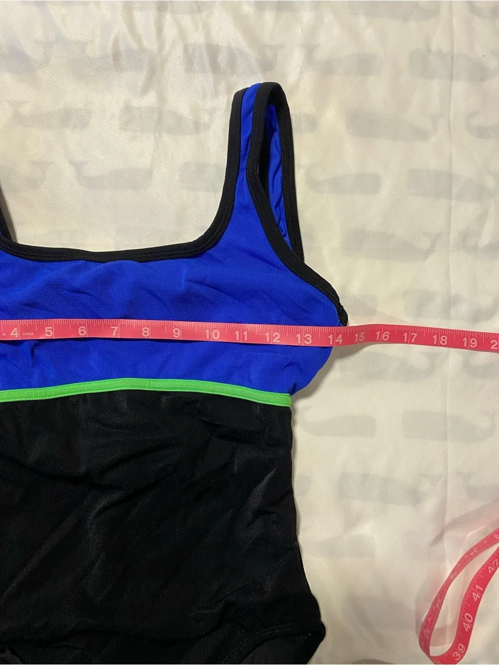 Anne Klein Blue & Black One-Piece Swimsuit with Green Trim